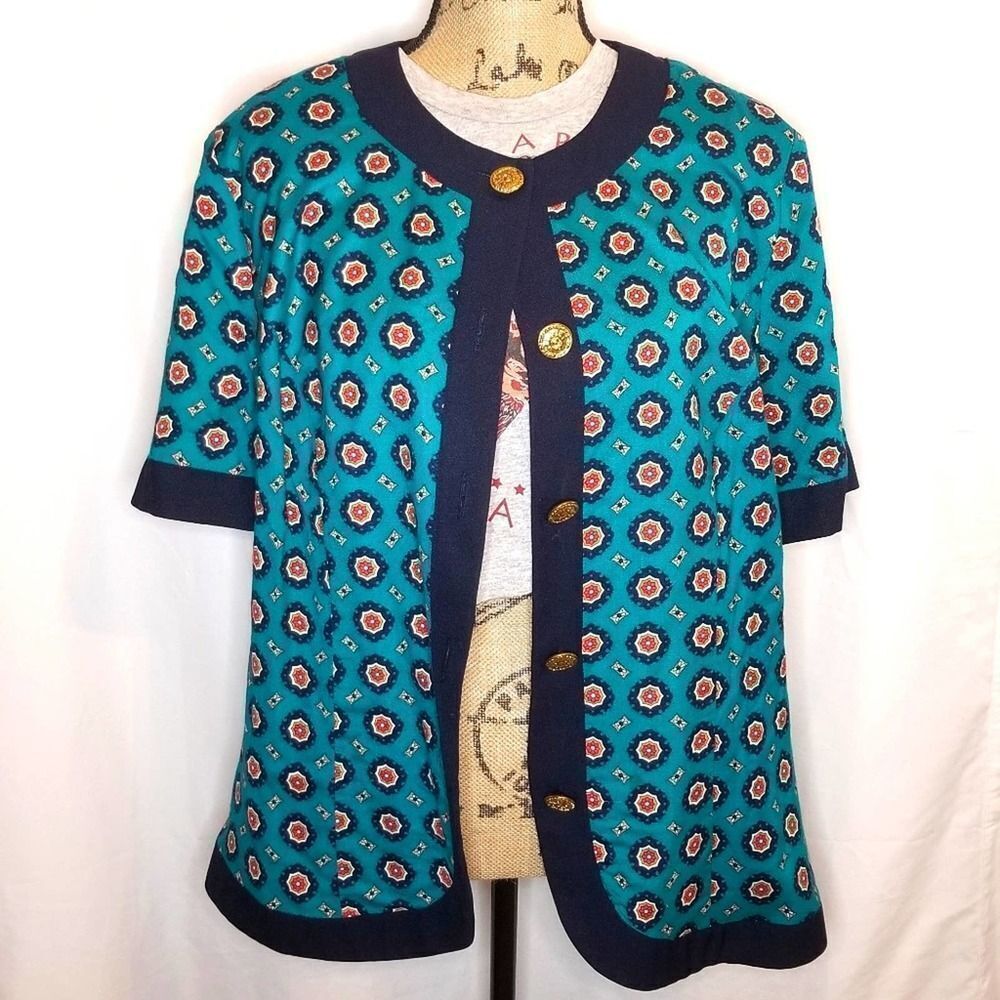 Vintage Leslie Fay Teal Medallion Print Blazer